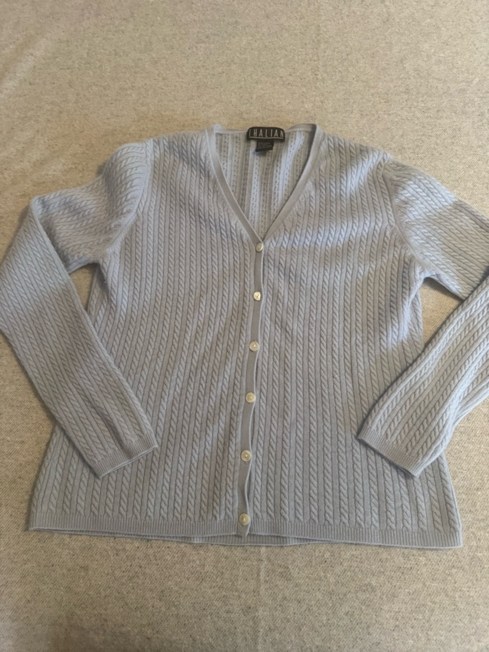 Thalian Pale Blue Cable-Knit Cashmere Button Cardigan